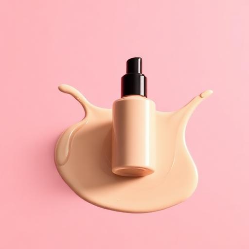 Liquid foundation on a soft pink background